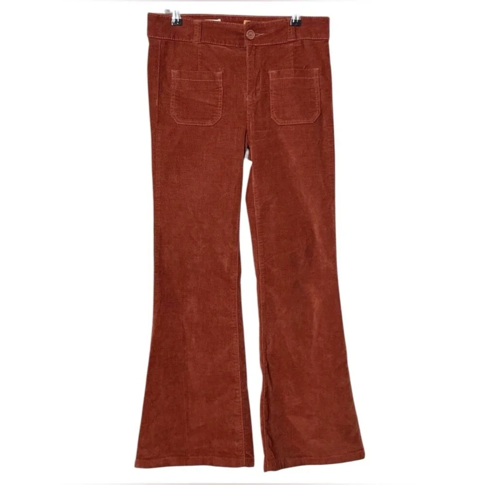 Anthropologie Pilcro Icon Flare Pants Womens 8 Rust Corduroy Mid Rise Retro Boho - Picture 2 of 13